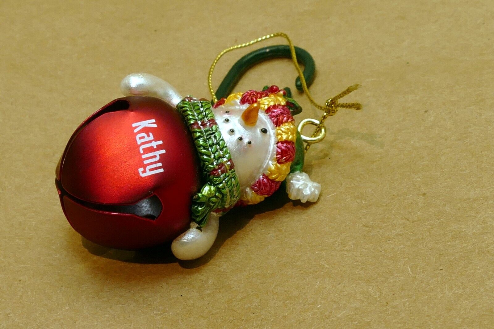 "Kathy" CHRISTMATS ORNAMENT 2" snowman with metal bell