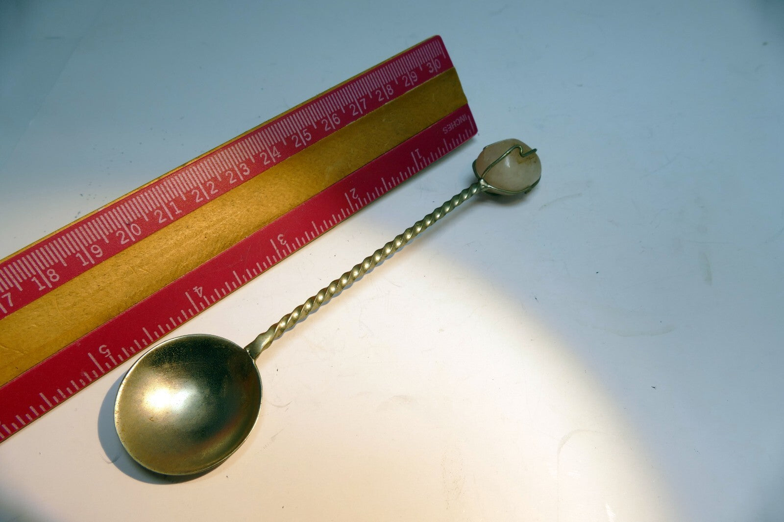 Vintage Silver Tone Spoon With Quartz Handle stone