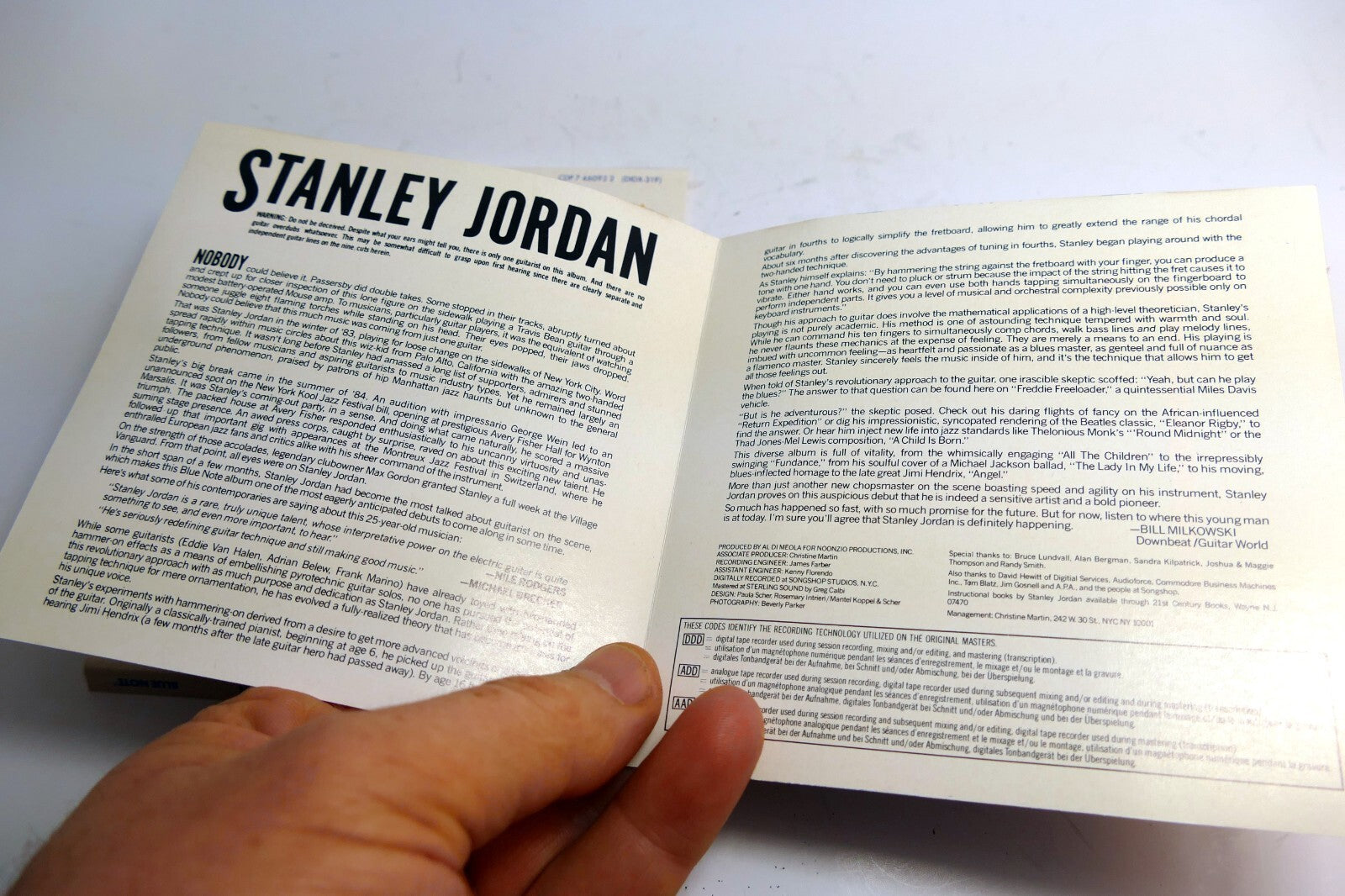 INLAY Cover ART Only NO Case or CD included Stanley Jordan  Magic Tough 746092-2