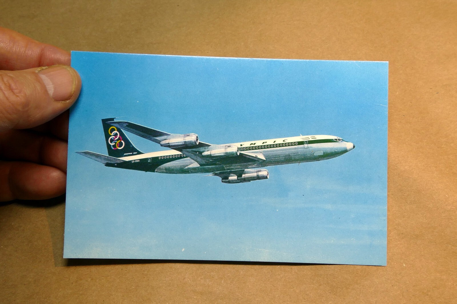 Olympic Airways 707-320 Boeing Airlines Airplane Blue Sky Postcard Unposted