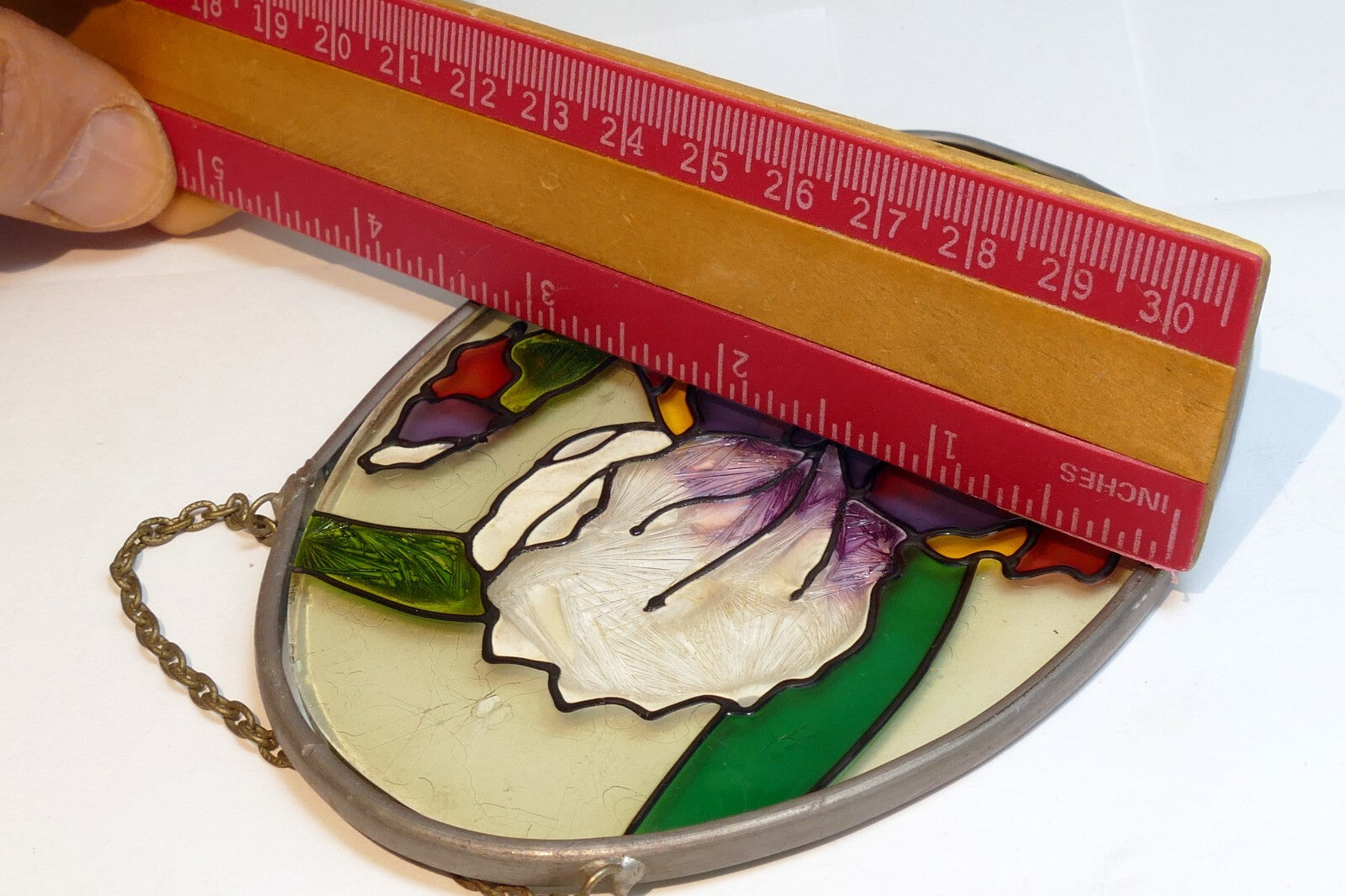 Garden Iris Flowers Stained Glass Suncatcher 5" Oval hanging sun catcher