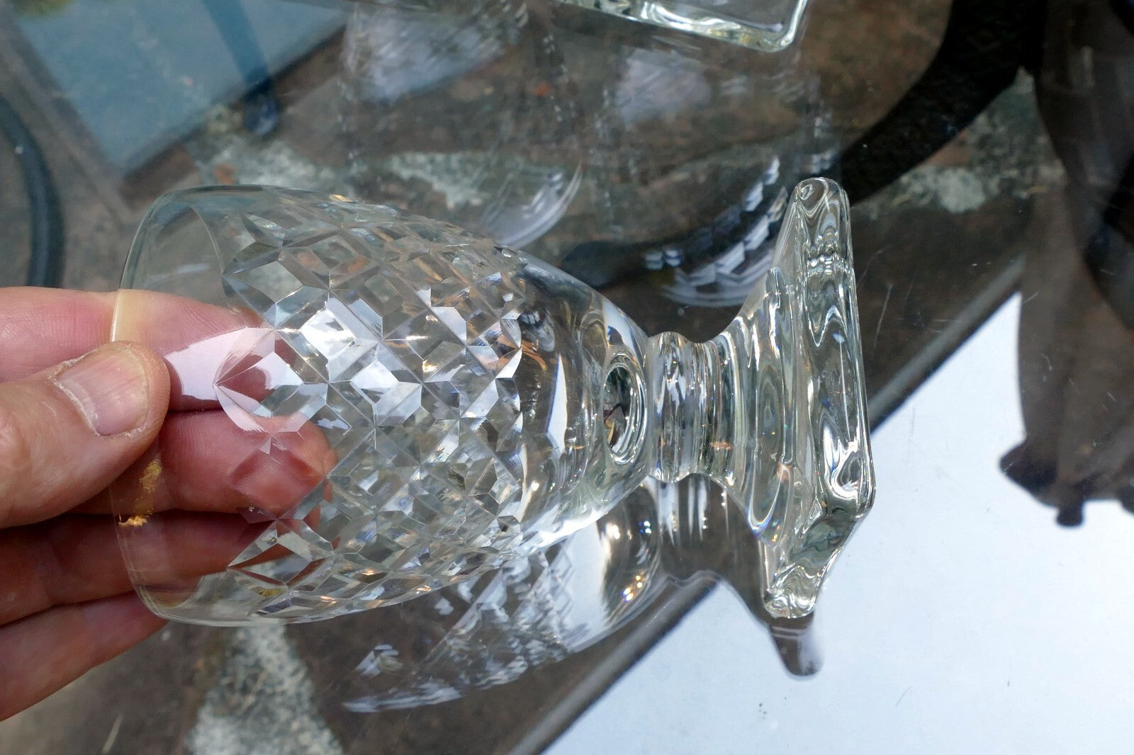 Waterford Goblet Wine Glass Set of 3 lot 5" Tall Square base Diamond