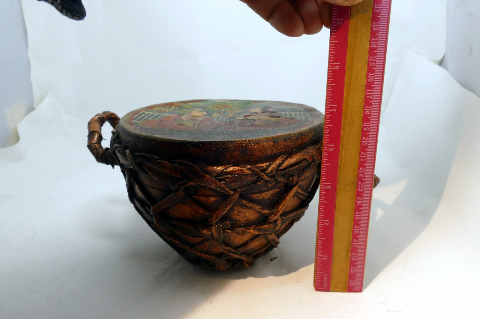 6" Nagada drum musical instrument hand painted couple with Lotus lovers wedding