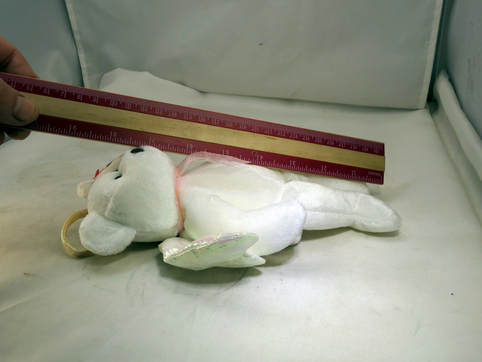 TY Beanie Babies HALO white Teddy Bear - mint with tag Brown nose black eyes
