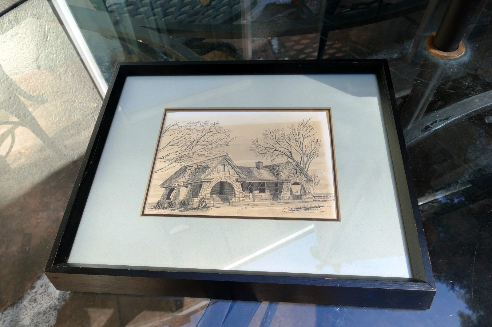 "La Grange" N. L. Reese 1974 print 6X8" framed with glass