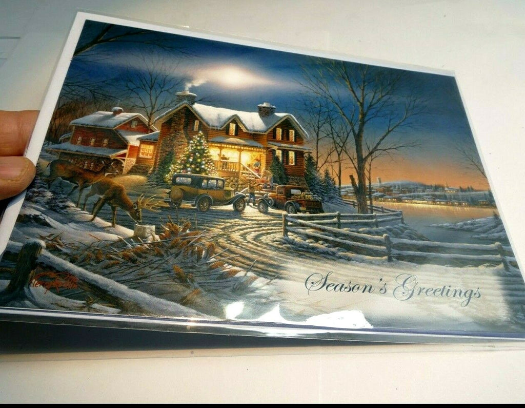 Christmas card season's greeting vintage car home dear snow winter lake