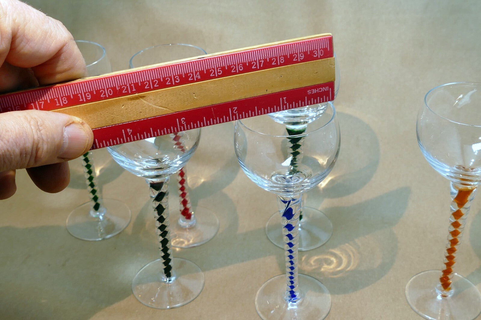 Goblet DSOT stem Conical Foot Green orange Blue Twisted crystal shot multi color