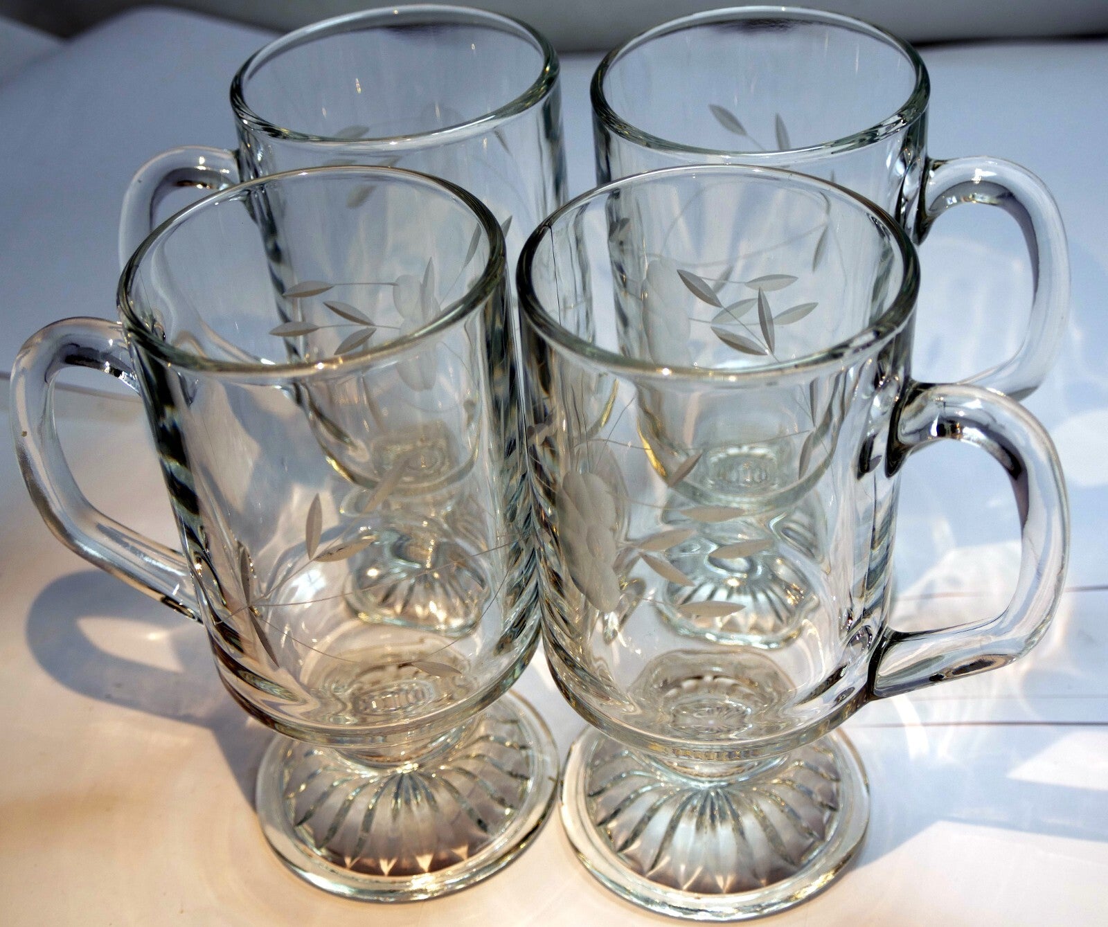 Princess house heritage irish coffee mugs handled glasses 4 etched footed #504