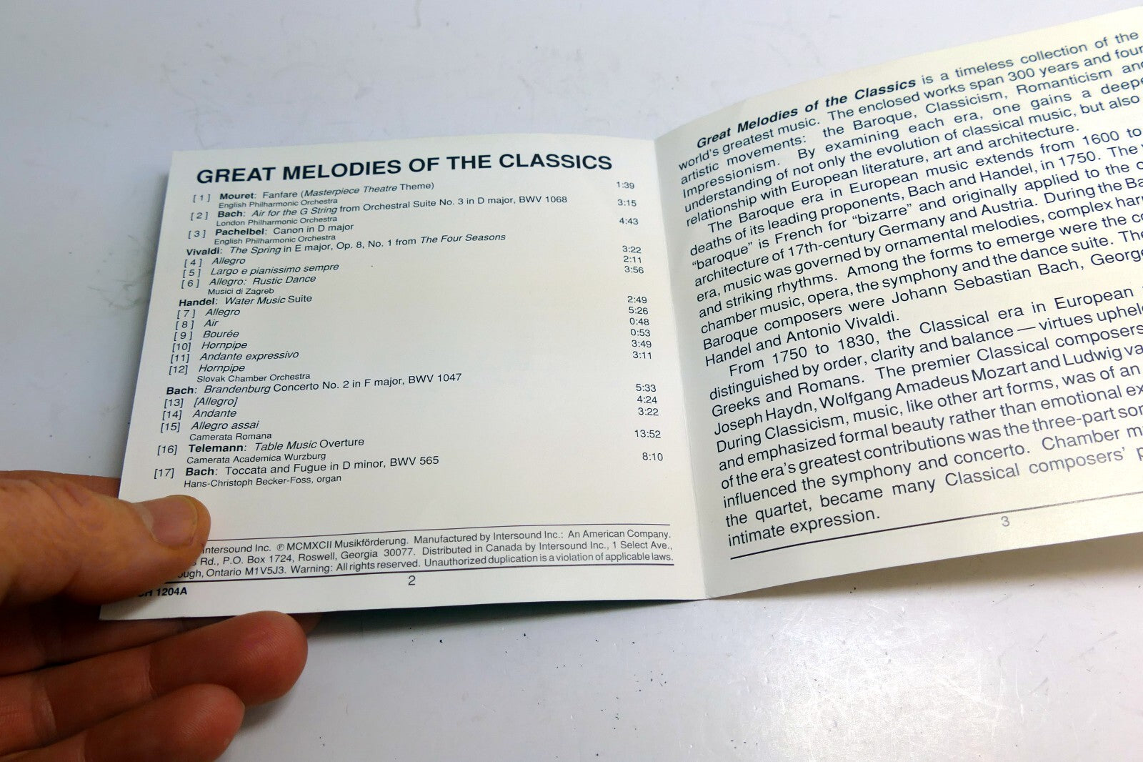 INLAY Cover ART Only NO Case, or CD included - Great Melodies of the Classics