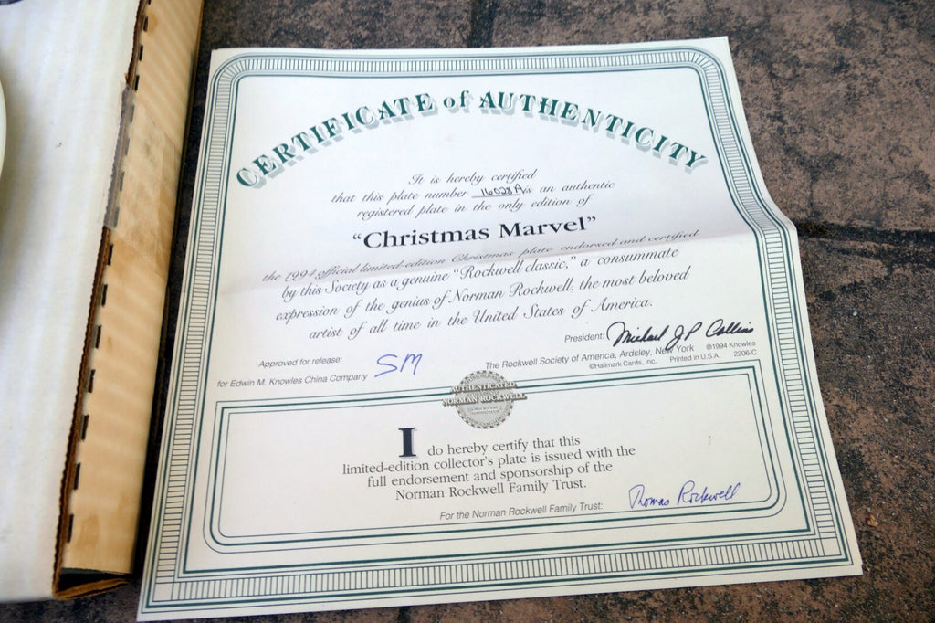 NORMAN ROCKWELL "Christmas Marvel" Plate ca. 1994 Knowles COA