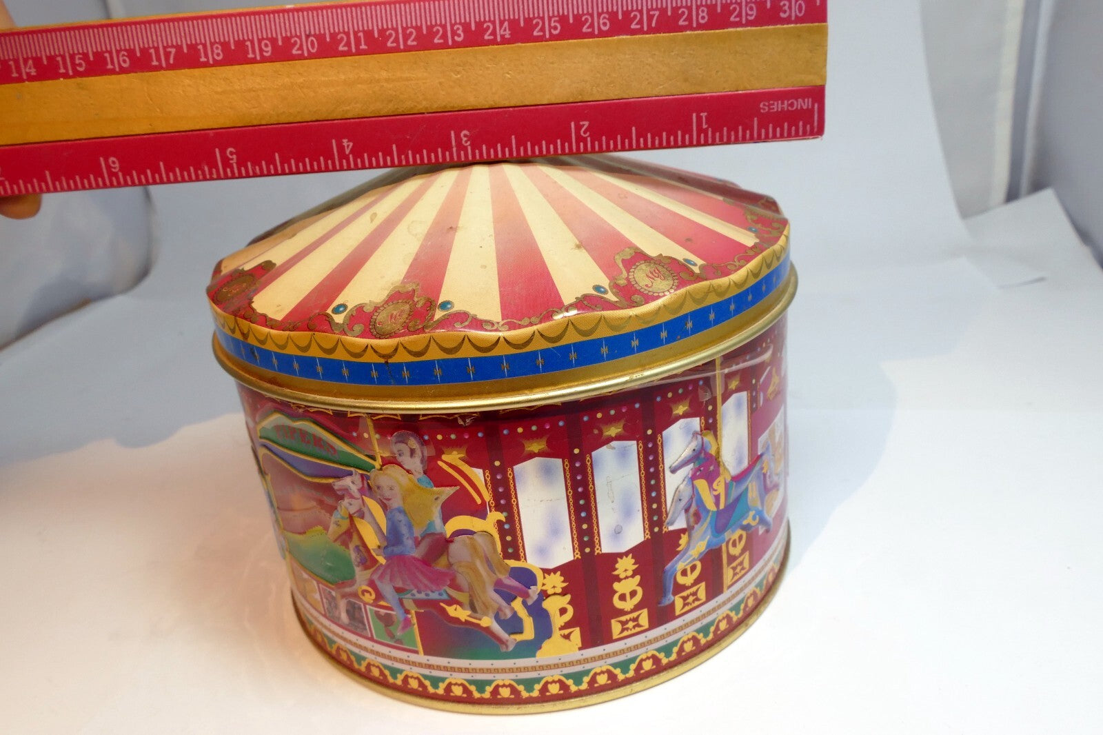 Metal Empty Tin/Container Morris National Toffee Circus carousel girl horse tent