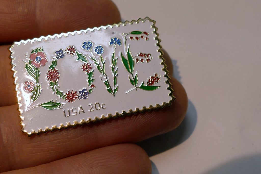 USPS Love Series (Love Birds) 20c US Stamp Collectible Floral Enamel Pin - MINT