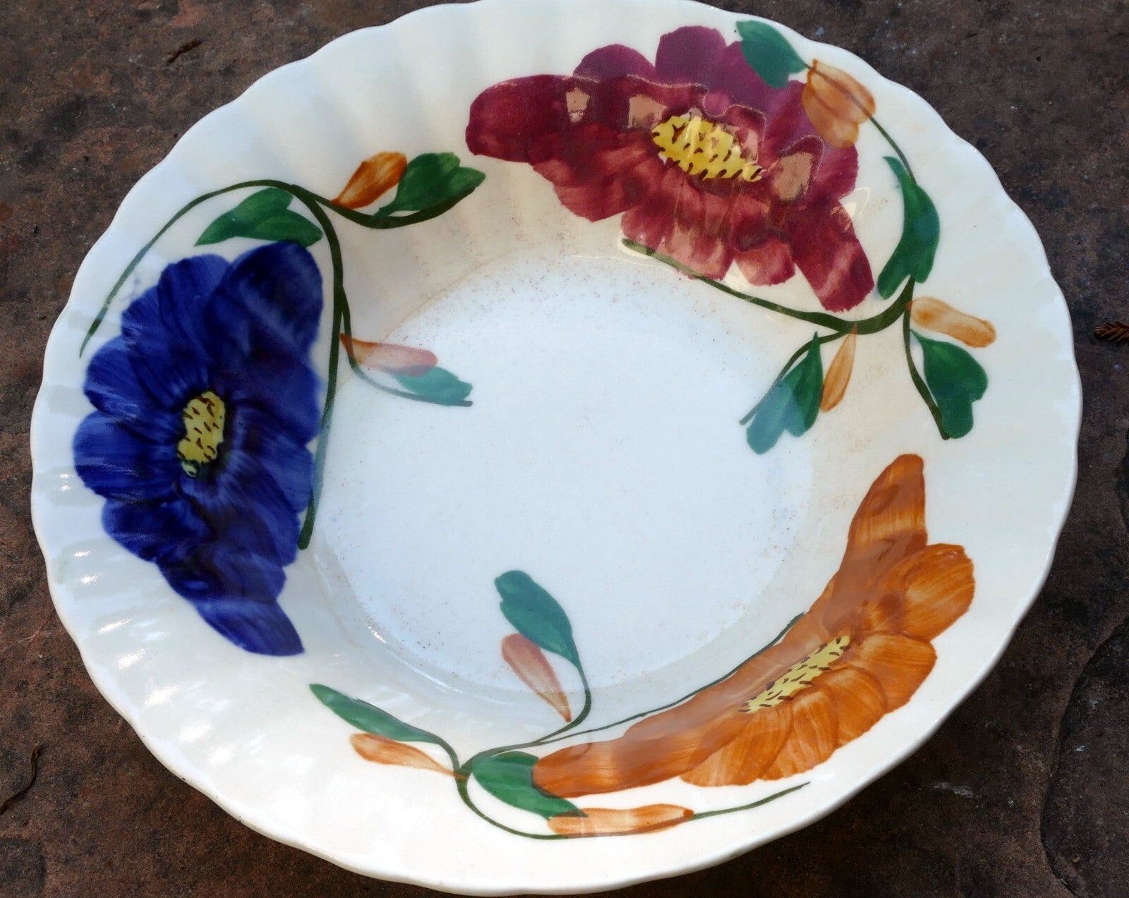Blue ridge southern potteries hand painted 9" flowers floral serving plate