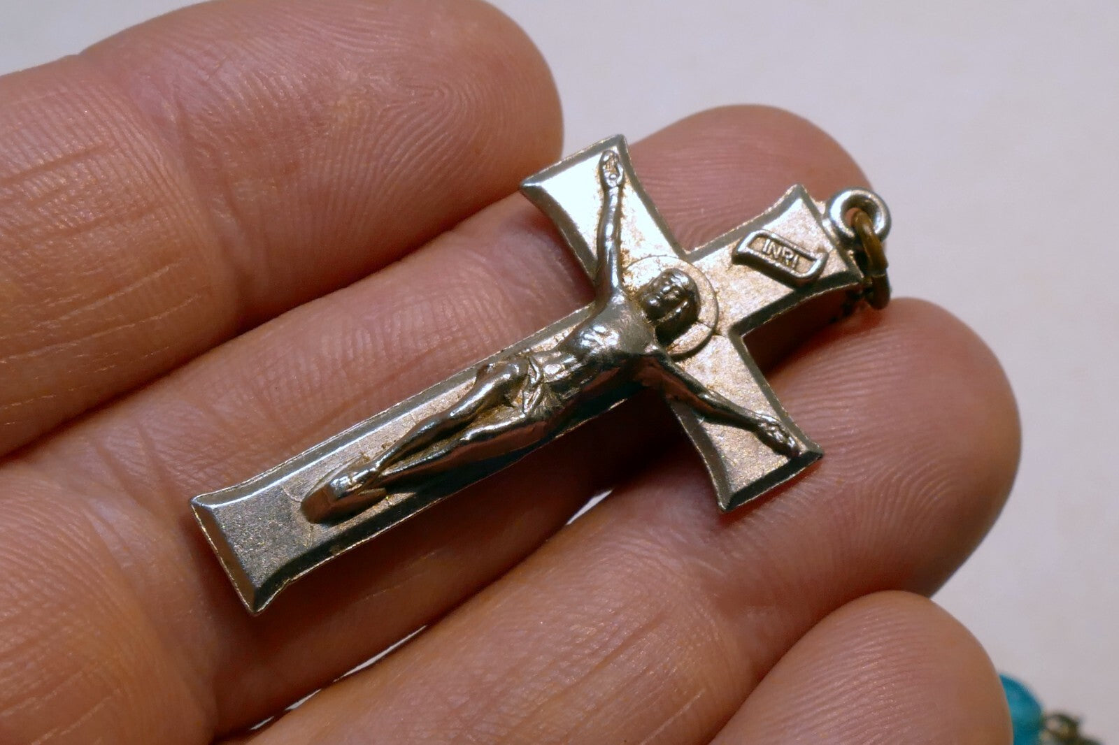 Metal Crucifix Cross Pendant Charm - ITALY vintage 1.5" long Catholic