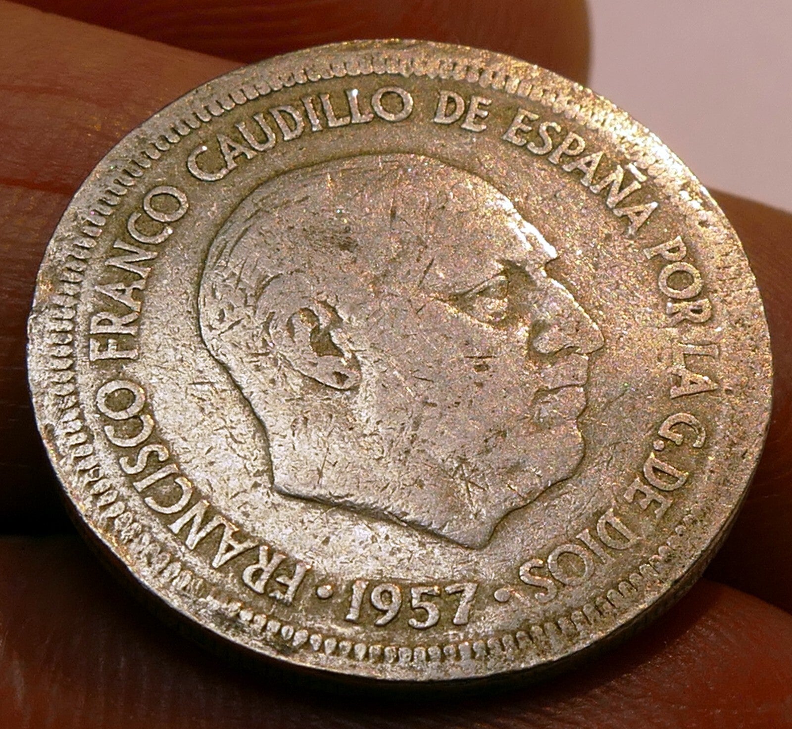 1957 spain 5 ptas coin   star 57