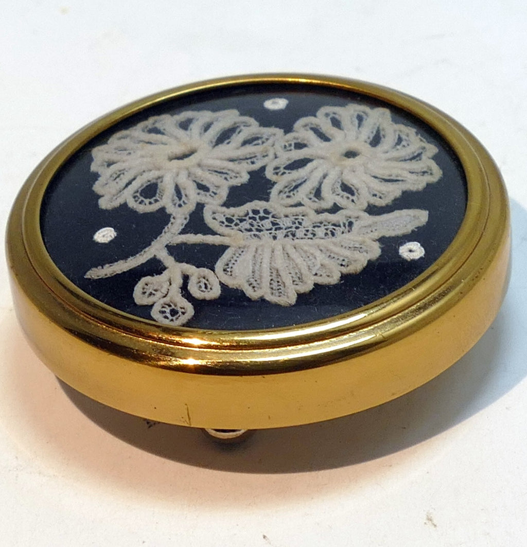 Lace trinket box antique small 4x4cm floral design handmade