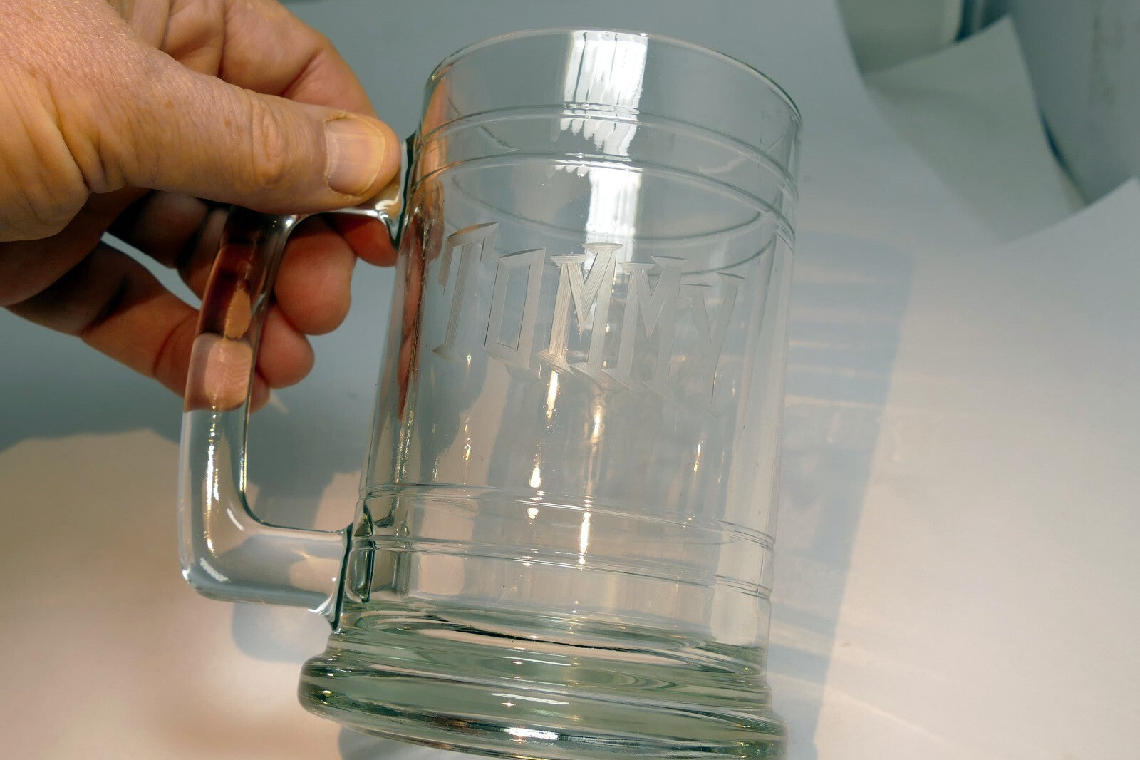 Mickey Mouse Large Glass Beer Stein Mug Walt Disneyland Etched Engraved "TOMMY"