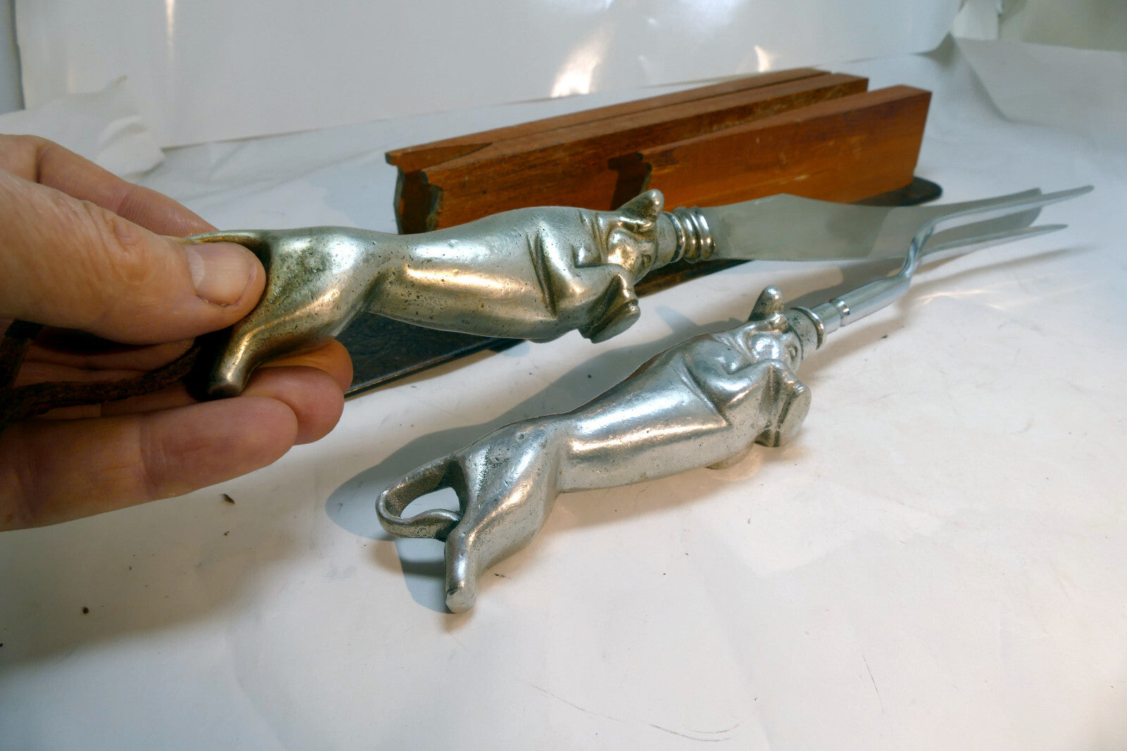 Carving Set Charging Bull Meat Knife Fork w/ Holder made in Sheffield England