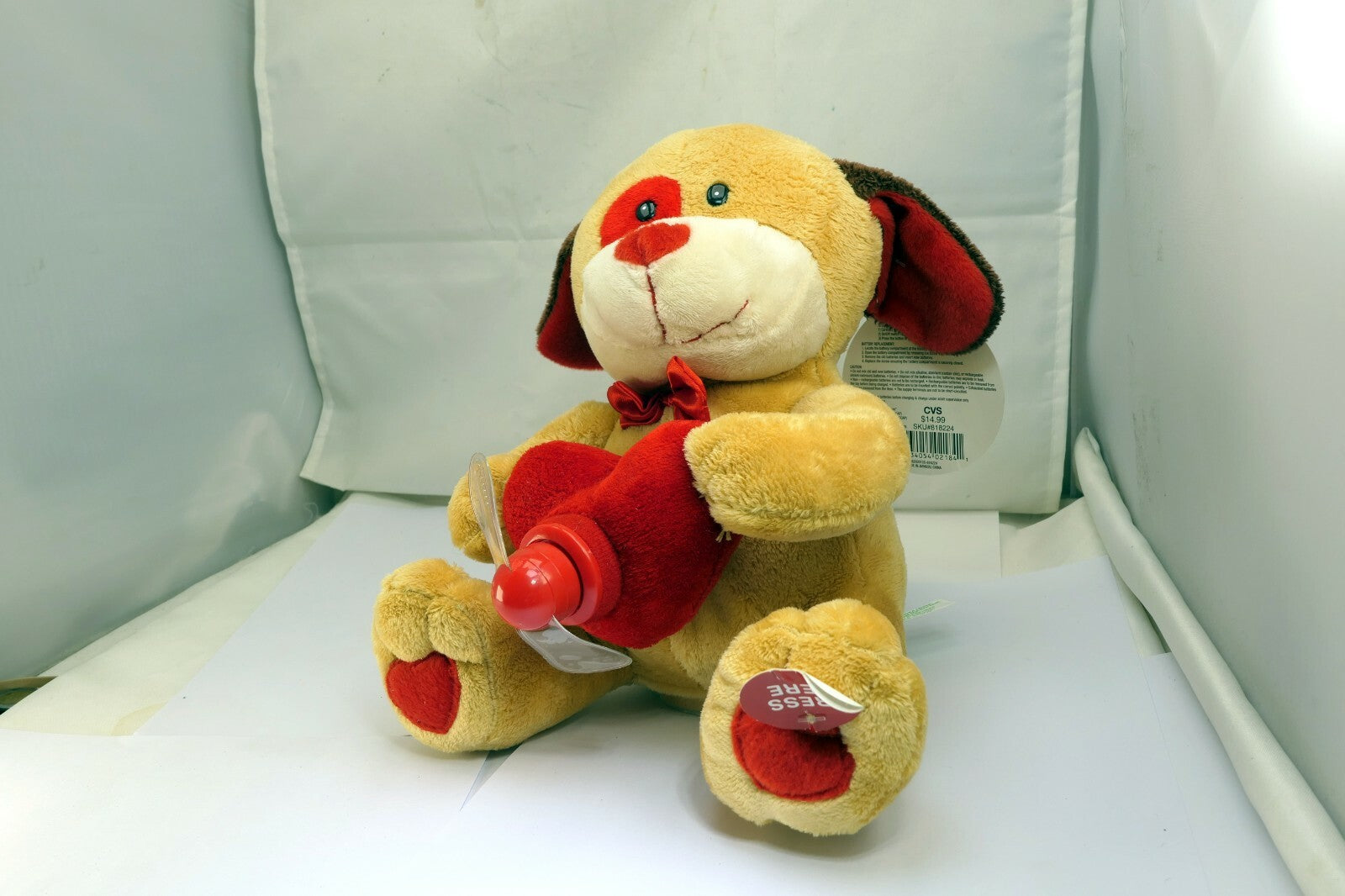 Animated Musical Puppy Dog with Light-Up Spinning Message Fan  Heart Puppy LED