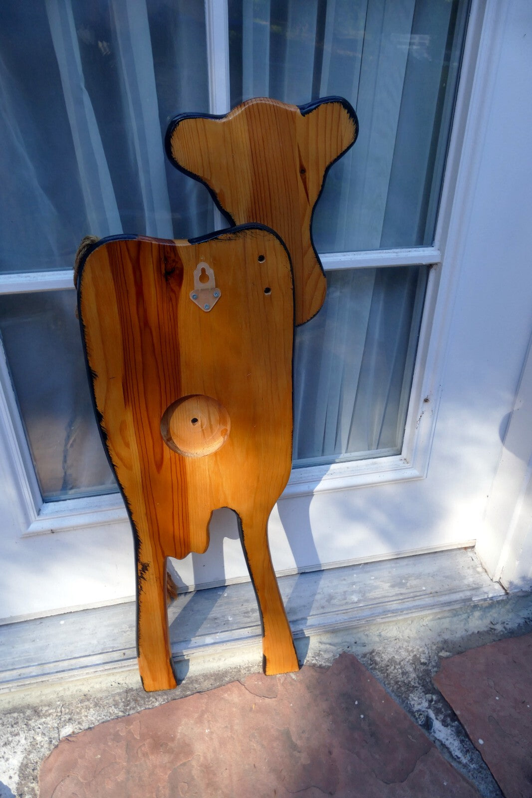 Giant Wooden Cow Rope Tail Hand Made Wood Hanging Wall Art Bovine shape