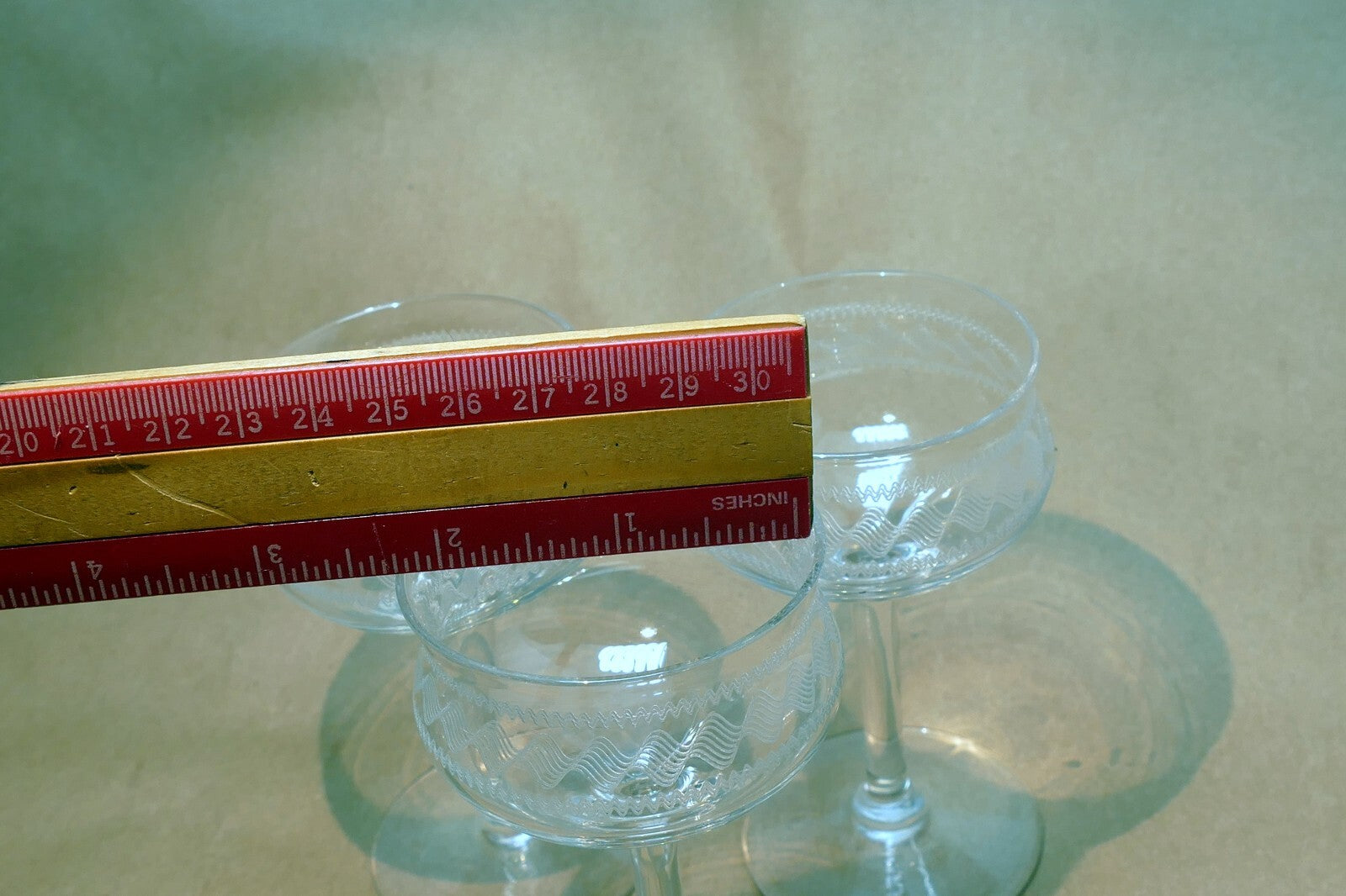 Set of 3 Fostoria Wave Needle Etched 4 1/3" Handled Goblets Cordial crystal lot
