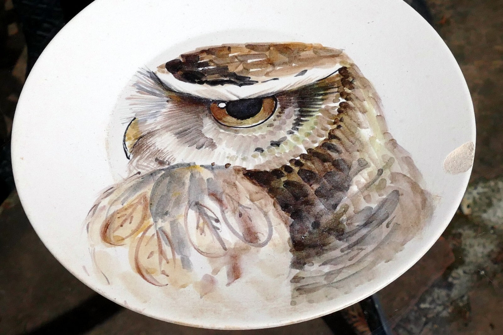 Marcel guillot cheveche owl pottery bird plate 8" 20cm made in france