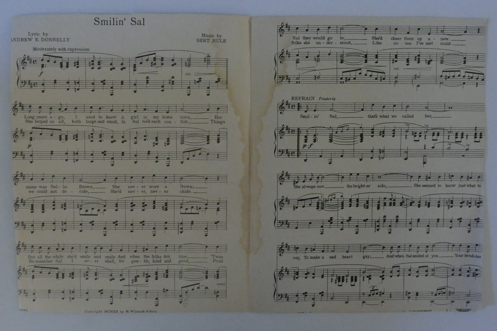 Smilin' Sal, 1920, by Andrew E. Donnely and Bert Rule, M. Witmark and Sons