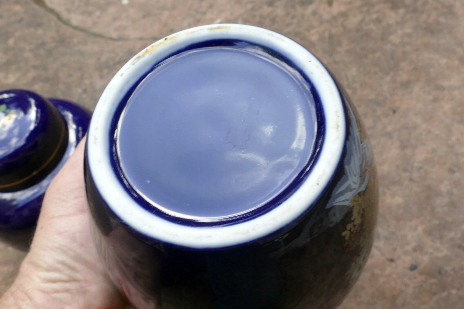 Kutani Ware Cobalt Blue Peacock/Floral Hand Painted Ginger Jar 5.5" tall 2 pack