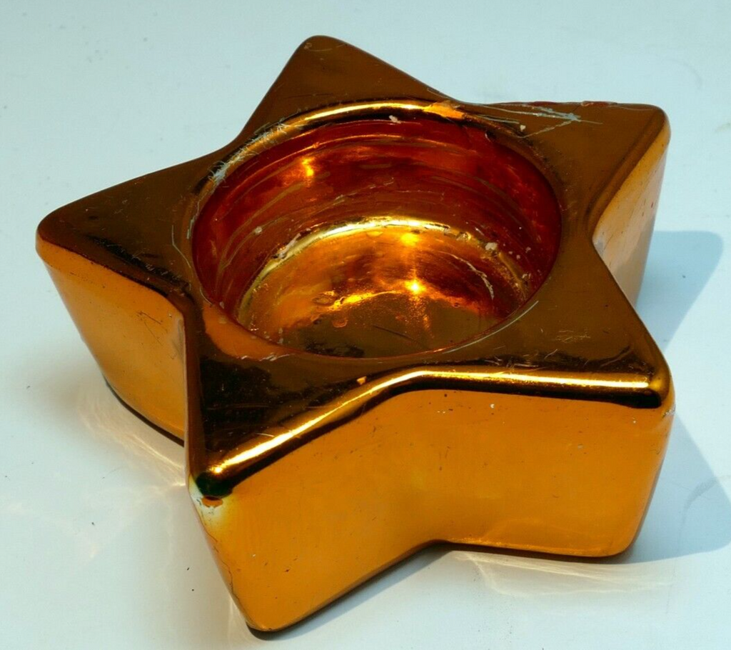 Star shaped tealight candle holder vintage 3" gold tone