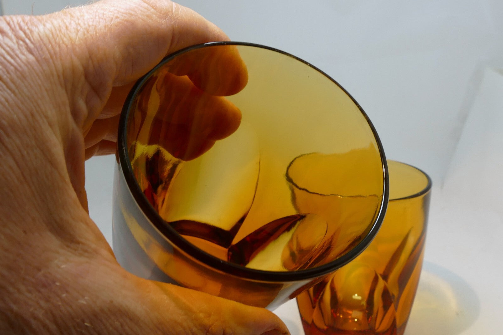 2 Vanity Amber By Colony 2-3 oz Flat Tumbler Large Whiskey Glasses