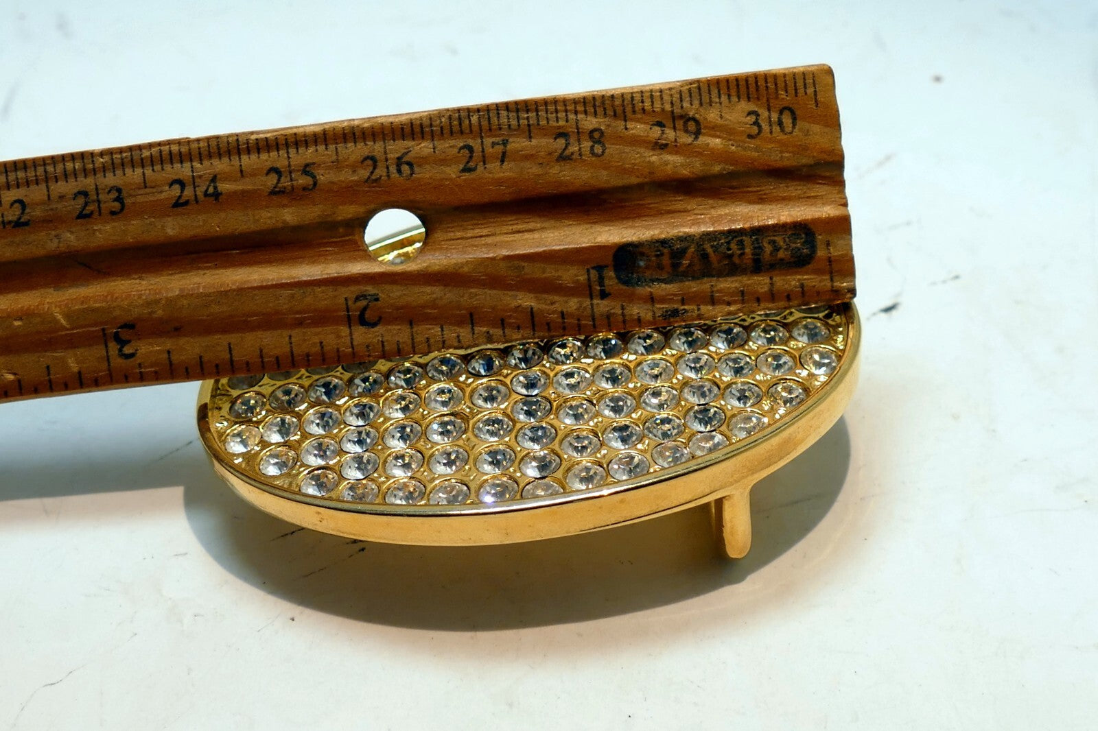 Textured Gold Tone Belt Buckle Cubic Zirconia Sparkle 5X7cm large