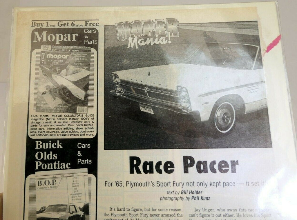 1965 plymouth sport fury magazine clipping advertisement ad