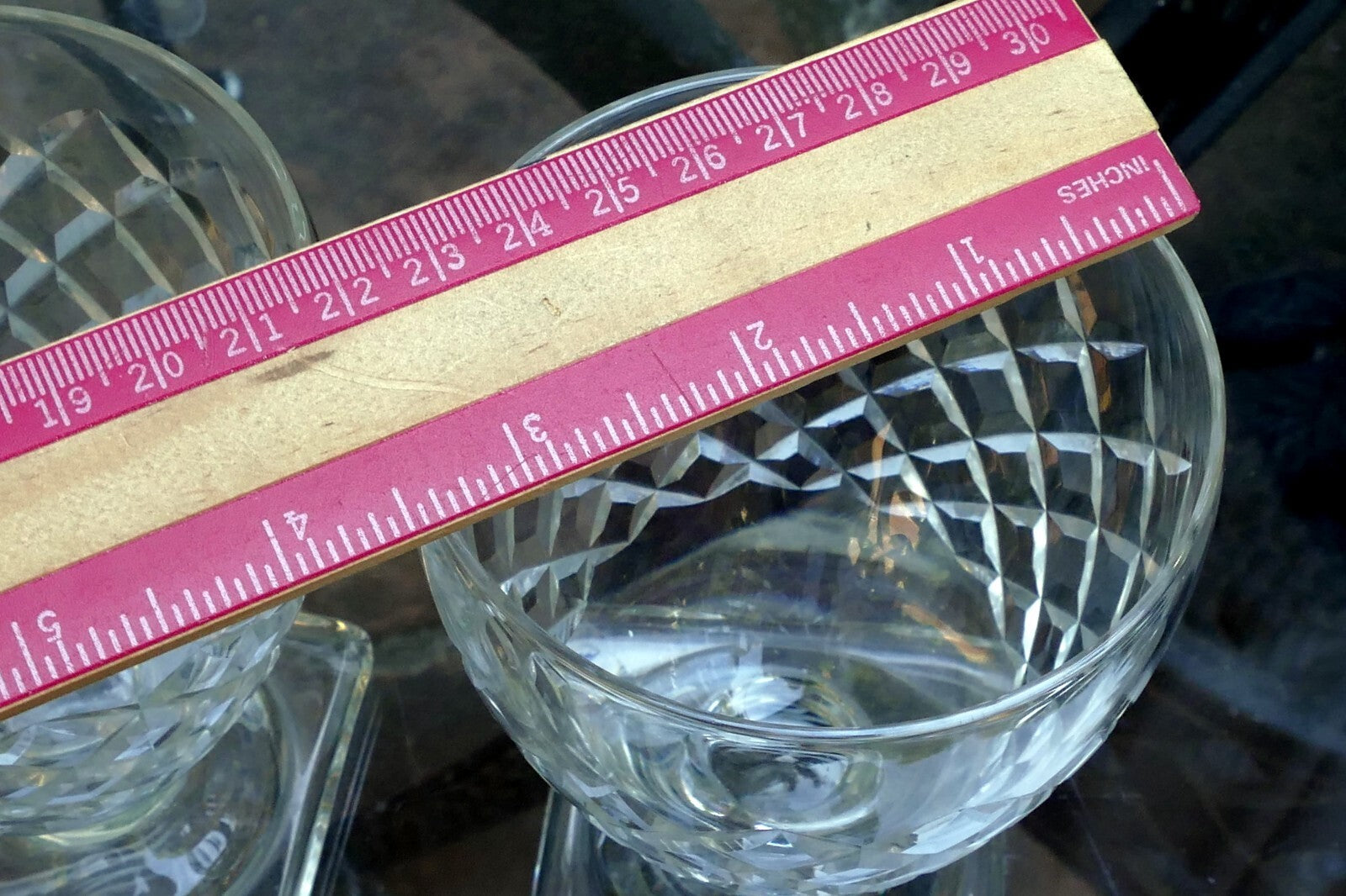 Waterford Goblet Wine Glass Set of 3 lot 5" Tall Square base Diamond