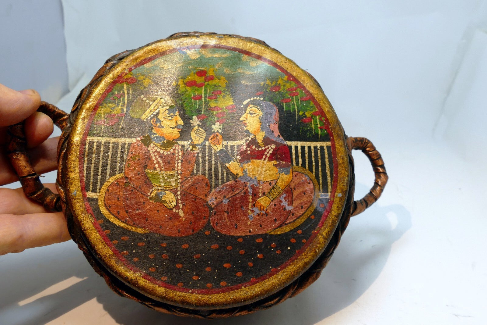 6" Nagada drum musical instrument hand painted couple with Lotus lovers wedding