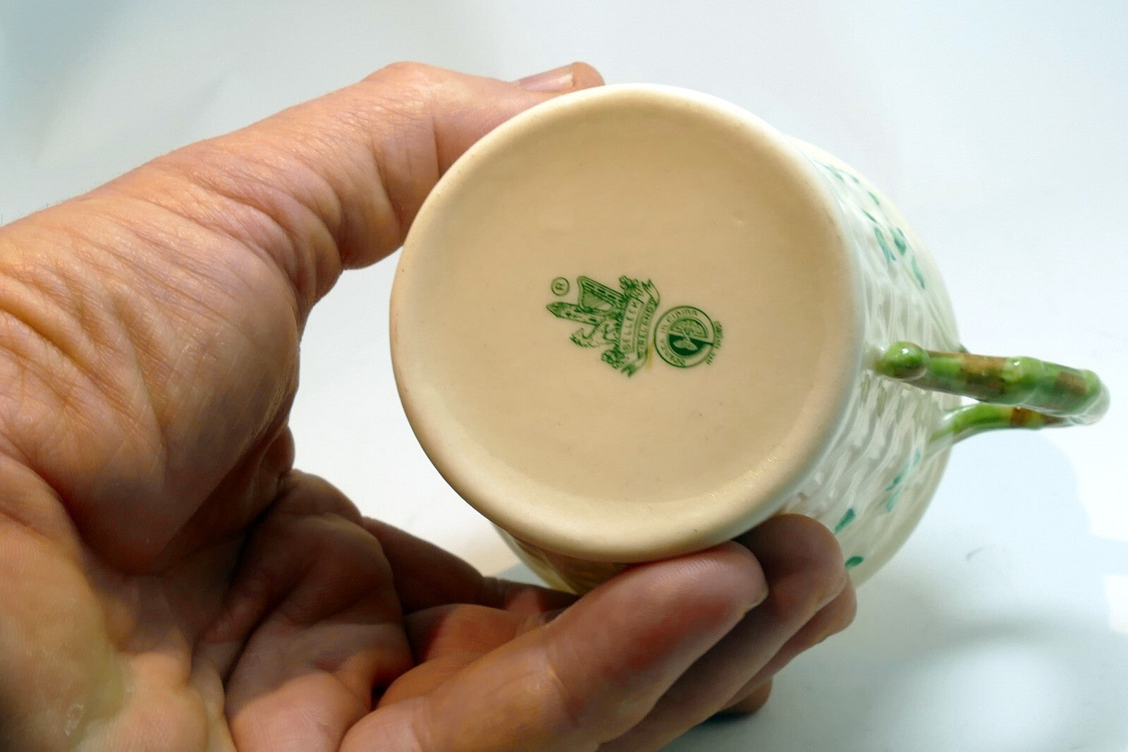Belleek Ireland Shamrock Basket Weave Coffee Tea Mug Cup  Ivory china