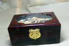 Stork Cork Diorama GLASS Lacquer JEWELRY Hinged Box red Pagoda wedding cranes