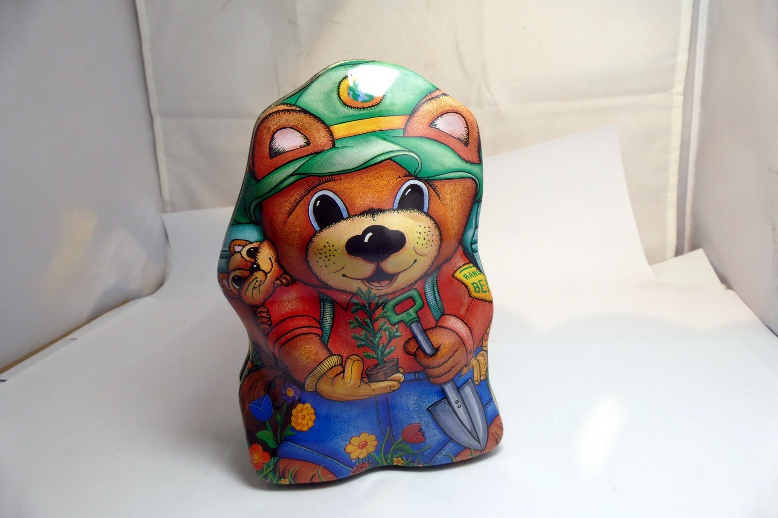 Metal Tin/Container Cookie/Biscuit Bear Ranger Boy Scout  4X7"