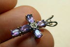 Purple Cubic Zirconia Crucifix Cross Pendant 925 silver sterling vintage