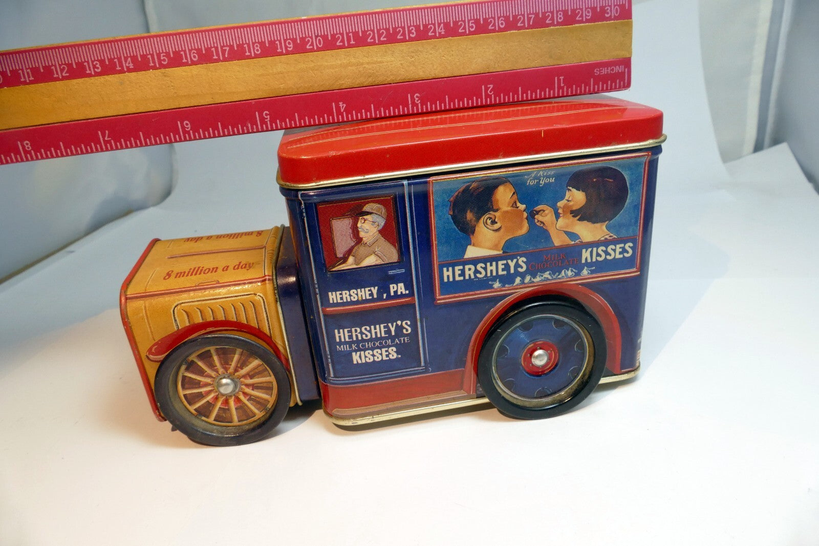 Hershey's Chocolate Kisses Collectible Vintage Milk Truck Tin with wheel lid