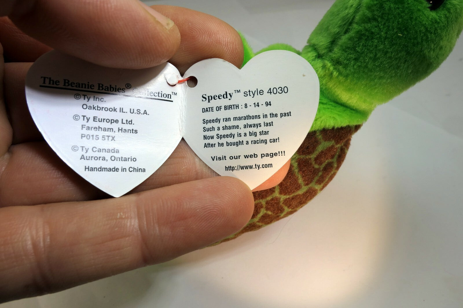 TY Beanie Baby Speedy Turtle  Plush Toy Style 4030 1993-1994 with errors