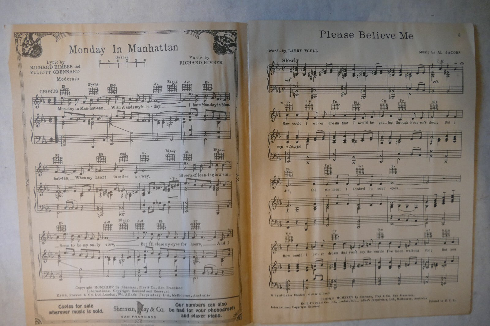 Please Believe Me, 1935, by Larry Yoell and Al Jacobs, Sherman, Clay & Co.