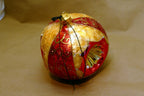 Blown Glass Gold-Red triple indent Christmas Ornament 4" Ball Mica Venice