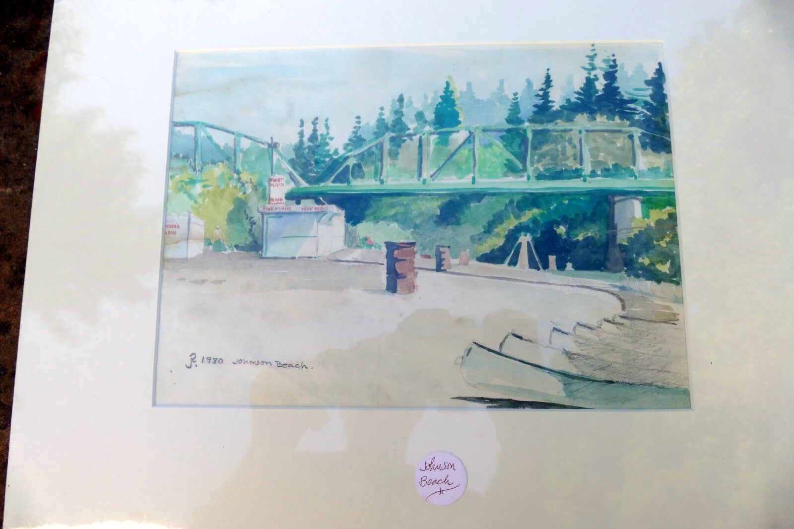 Johnson Beach original watercolor painting 1980 signed by  JR