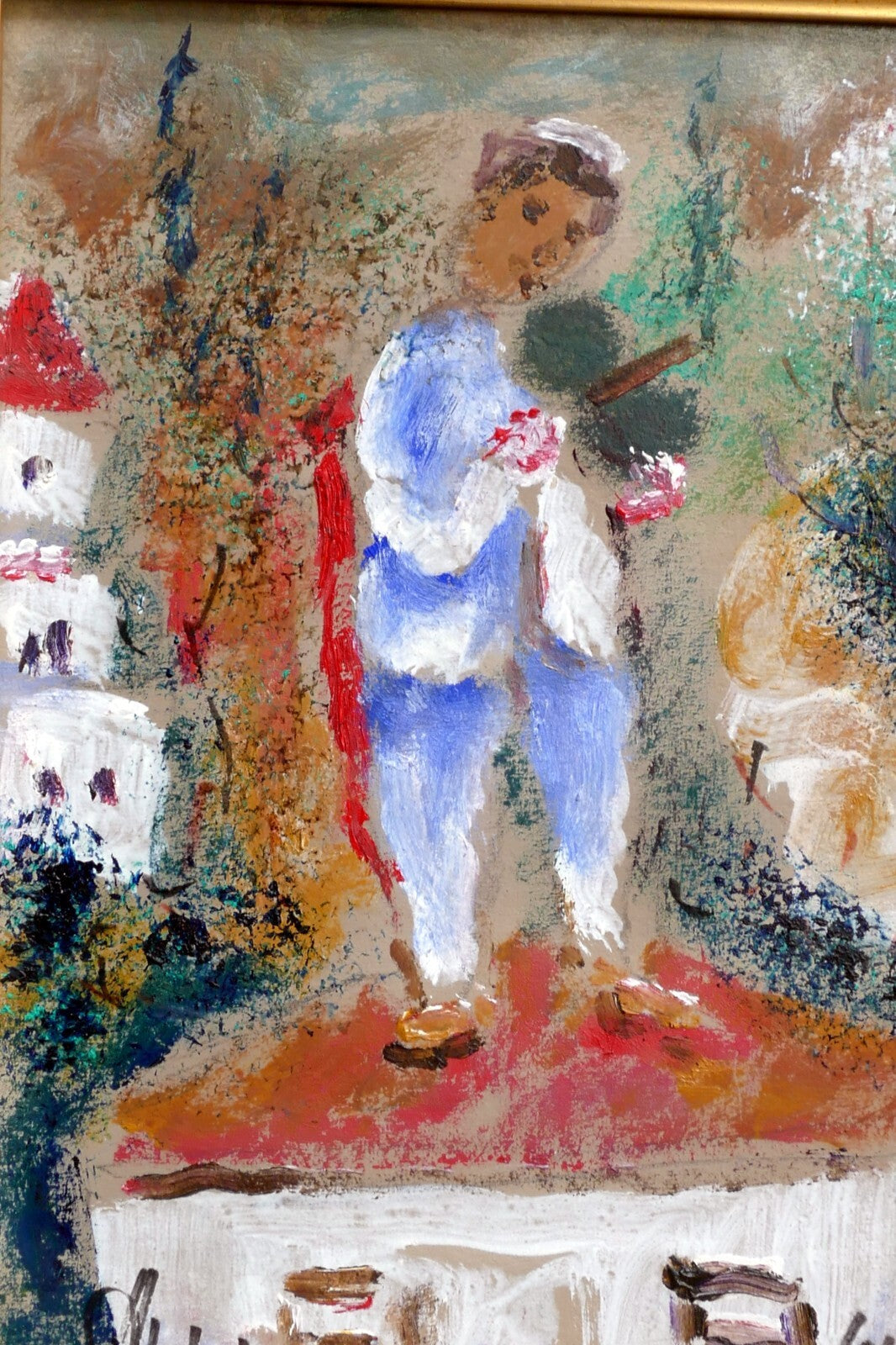 Albert Goldman signed Fiddler on the Roof 8X10" framed Oil Painting Israel