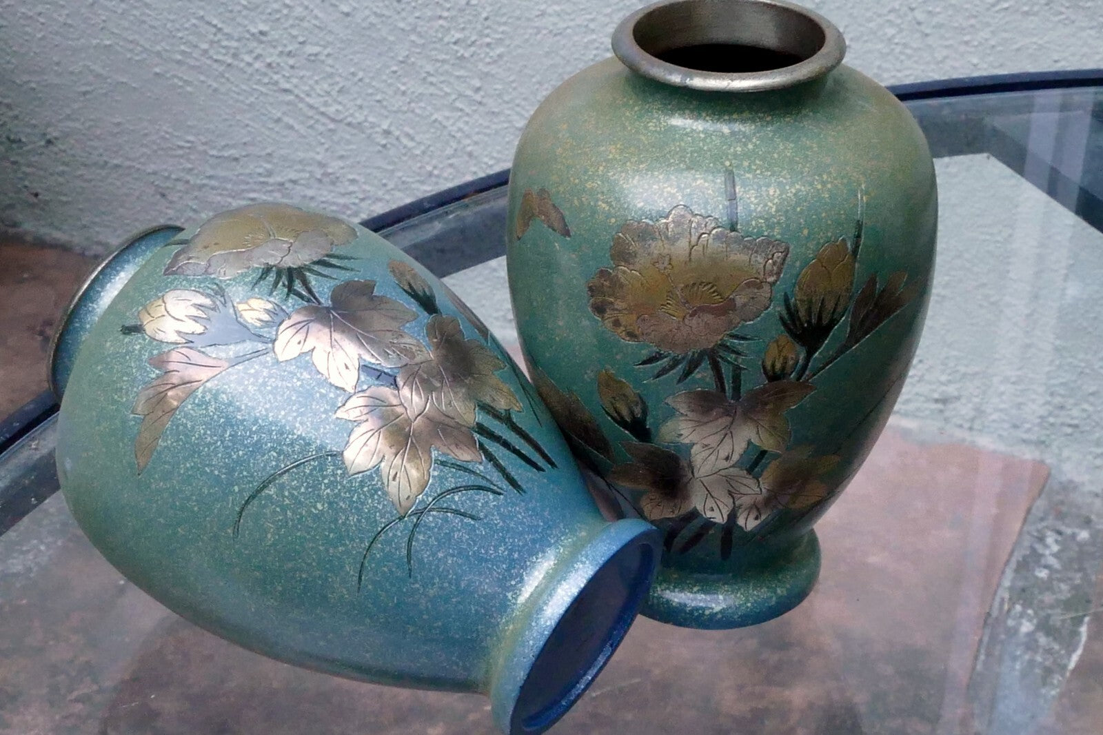Pair of antique japanese brass vases set of two mixed metal