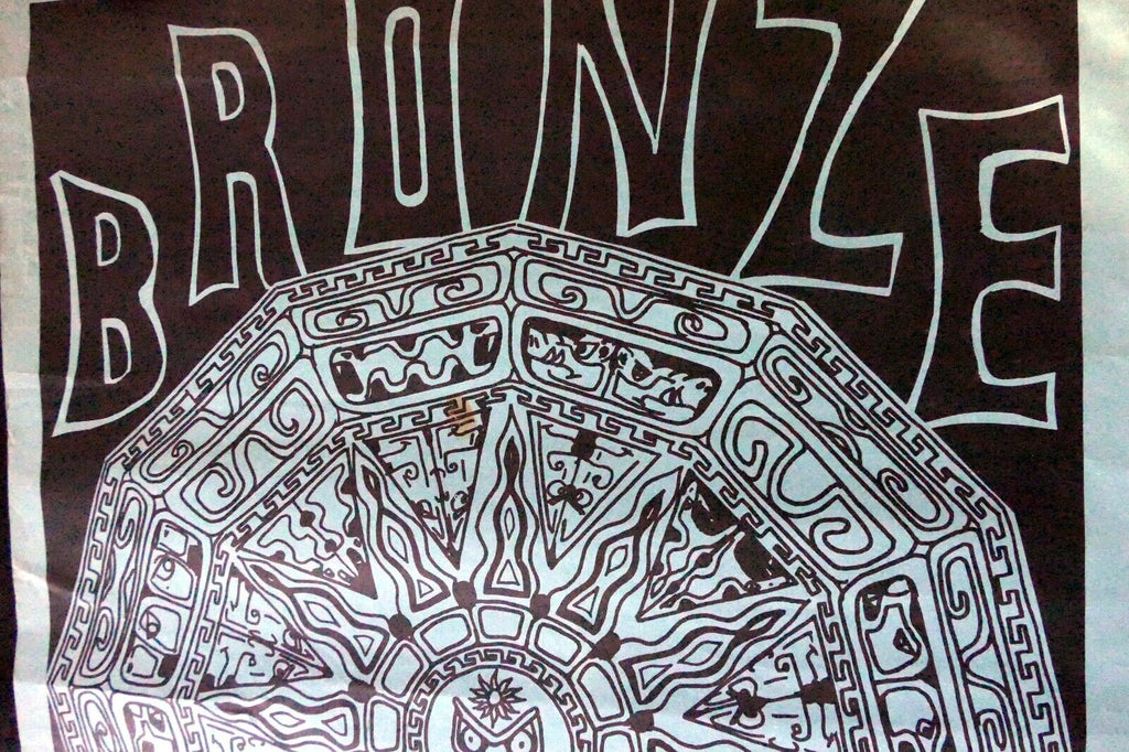 "BRONZE" Aztec Calendar Poster 19X25" art  by Lopez, San Francisco Play LA RAZA