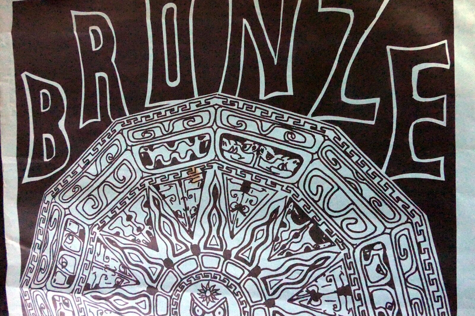 "BRONZE" Aztec Calendar Poster 19X25" art  by Lopez, San Francisco Play LA RAZA