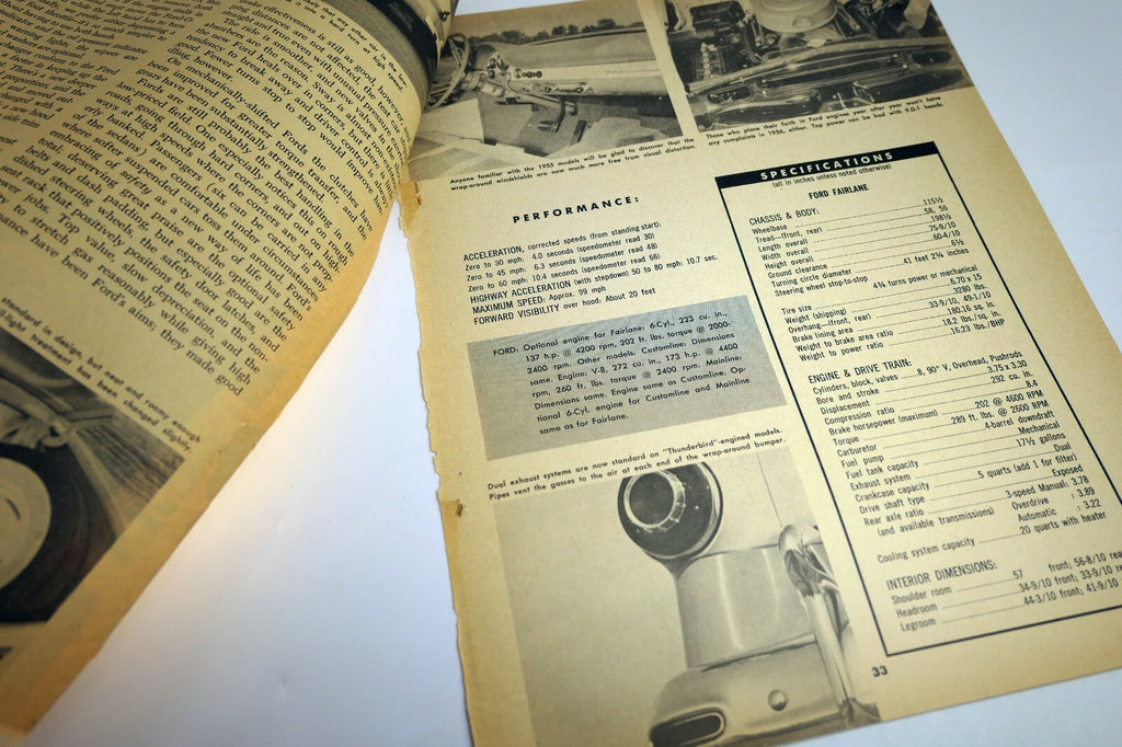 Ford 1956 Fairlane test Magazine clippings advertisement AD