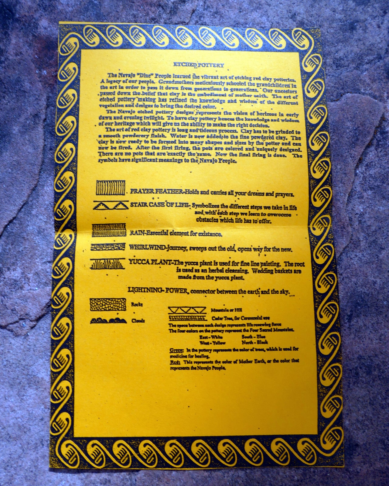 Navajo etched pottery ornaments symbols meanings native american tribal brochure