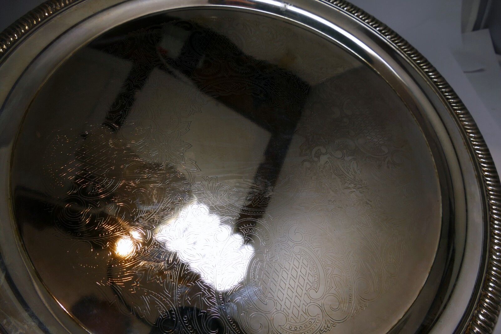 12" Silverplate Round Etched Serving Tray Food Platter Plate Silver Plated Plate